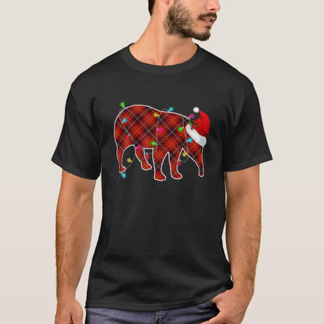Xmas Pajama Red Plaid Christmas Lights Tapir Anima T-Shirt (Front)