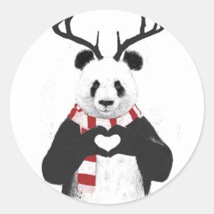 Xmas panda classic round sticker