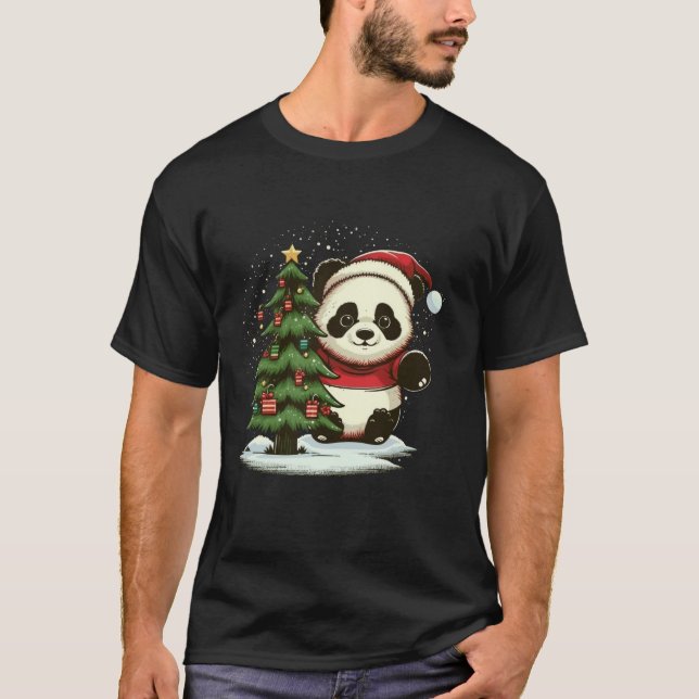 Xmas Panda Santa on Christmas Panda  T-Shirt (Front)