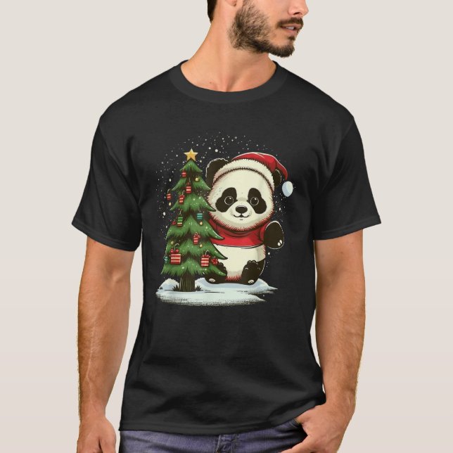 Xmas Panda Santa on Christmas Panda  T-Shirt (Front)