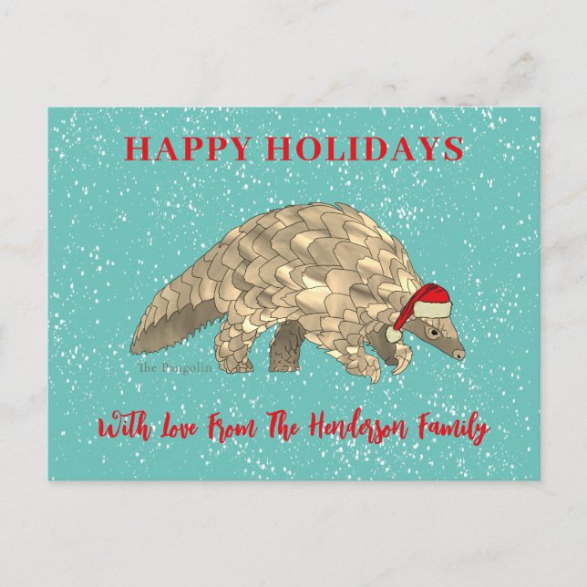 Xmas Pangolin Cute Endangered Species Holiday Postcard (Front)