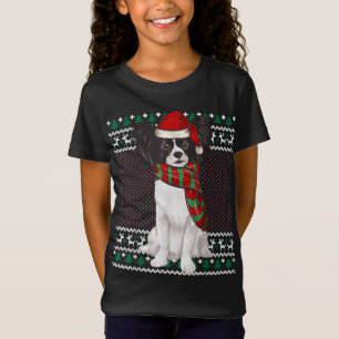 Xmas Papillon Dog Santa Hat Ugly Christmas T-Shirt