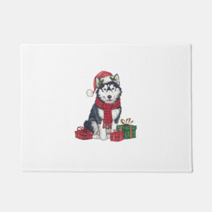 Xmas Party Decoration Santa Alaskan Husky Dog Chri Doormat