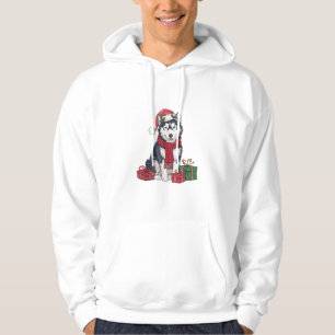 Xmas Party Decoration Santa Alaskan Husky Dog Chri Hoodie