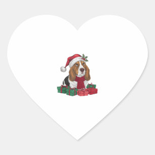 Xmas Party Decoration Santa Basset Hound Dog Chris Heart Sticker