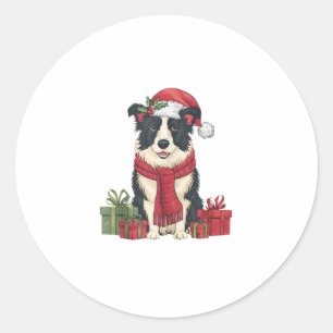 Xmas Party Decoration Santa Border Collie Dog Chri Classic Round Sticker