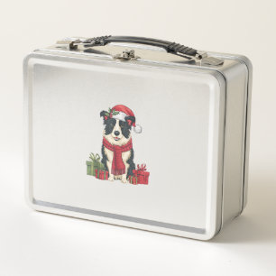 Xmas Party Decoration Santa Border Collie Dog Chri Metal Lunch Box