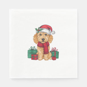 Xmas Party Decoration Santa Goldendoodle Dog Chris Napkin