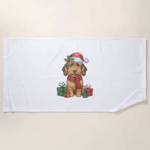 Xmas Party Decoration Santa Labradoodle Dog Christ Beach Towel