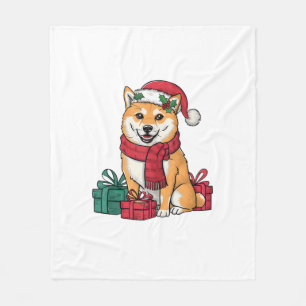 Xmas Party Decoration Santa Shiba Inu Dog Christma Fleece Blanket