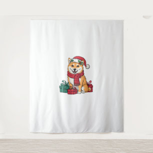 Xmas Party Decoration Santa Shiba Inu Dog Christma Tapestry