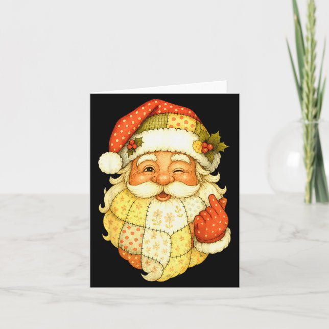 Xmas Patchwork Santa Claus Christmas Funny Mens Wo Card (Front)