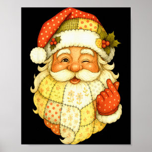 Xmas Patchwork Santa Claus Christmas Funny Mens Wo Poster