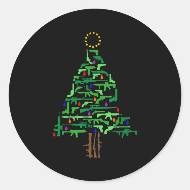 Xmas Patriotic 2nd Amendment Gun Christmas Tree  Classic Round Sticker (Front)