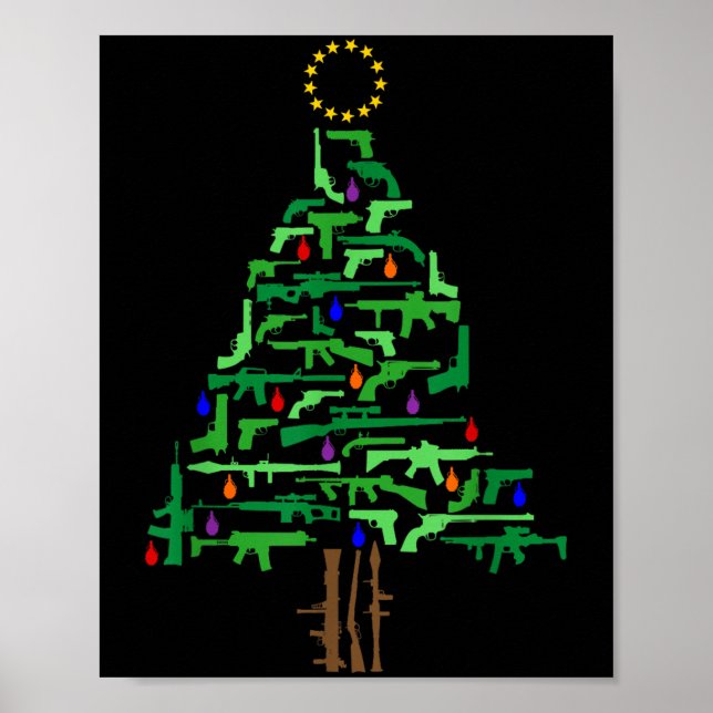 Xmas Patriotic 2nd Amendment Gun Christmas Tree  Poster (Front)
