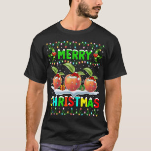Xmas Peaches Fruit Lighting Santa Hat Merry Christ T-Shirt