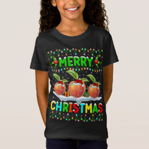 Xmas Peaches Fruit Lighting Santa Hat Merry Christ T-Shirt