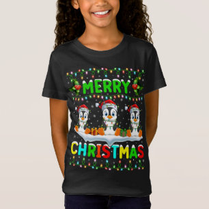 Xmas Penguin Bird Lighting Santa Hat Merry Christm T-Shirt
