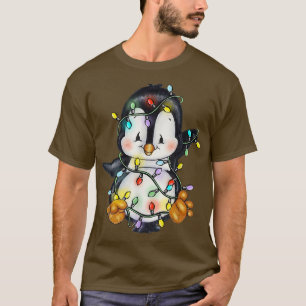 Xmas Penguin Xmas Lights Santa Reindeer Penguin Lo T-Shirt
