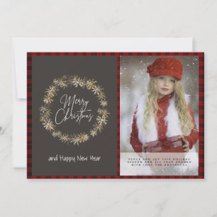 Xmas PHOTO Buffalo Plaid Modern Festive Simple 2 Card