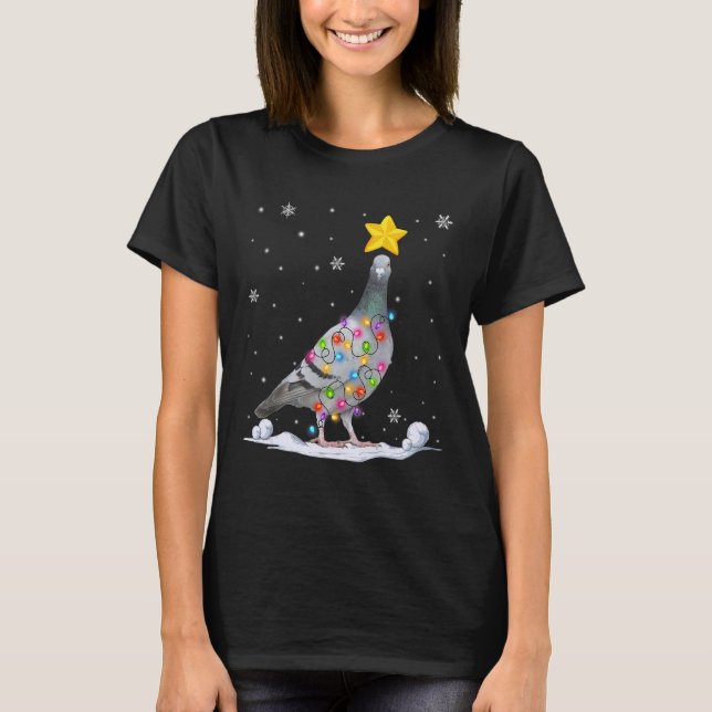 Xmas Pigeon Animals  Christmas Tree Lights T-Shirt (Front)