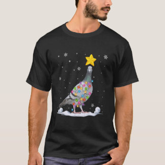 Xmas Pigeon Animals  Christmas Tree Lights T-Shirt