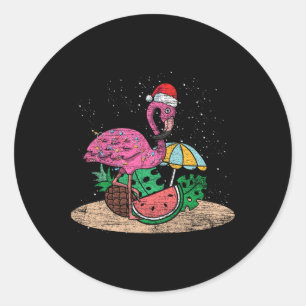 Xmas Pink Flamingo Hawaii Summer Tropical Christma Classic Round Sticker