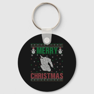 Xmas Pjs Matching Jiu Jitsu Fighter Ugly Christmas Key Ring