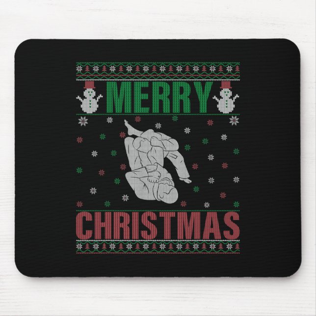 Xmas Pjs Matching Jiu Jitsu Fighter Ugly Christmas Mouse Mat (Front)