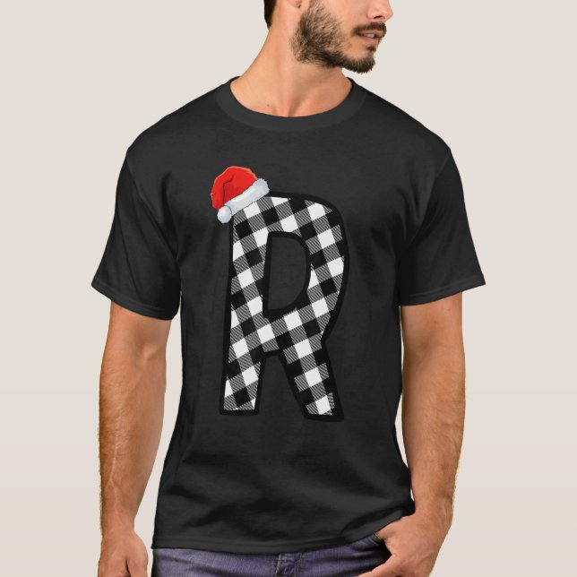 Xmas Plaid Capital Letter R Santa Monogram Christm T-Shirt (Front)