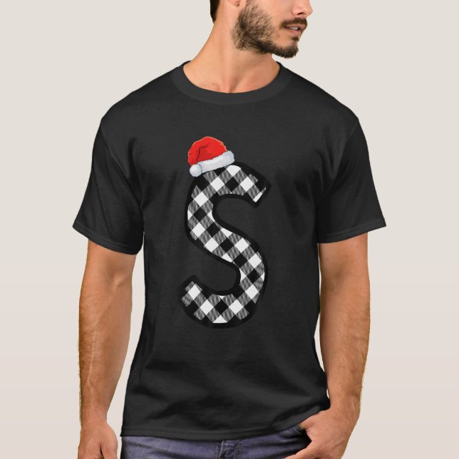 Xmas Plaid Capital Letter S Santa Monogram Christm T-Shirt (Front)