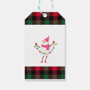 XMAS PLAID DESIGN WITH SNOWMAN AND CHRISTMAS LIGHT GIFT TAGS