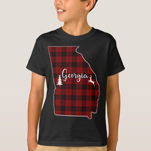 Xmas Presents for Mum Dad Red Plaid Deer Tree Geor T-Shirt (Front)