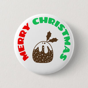 Xmas Pudding 6 Cm Round Badge