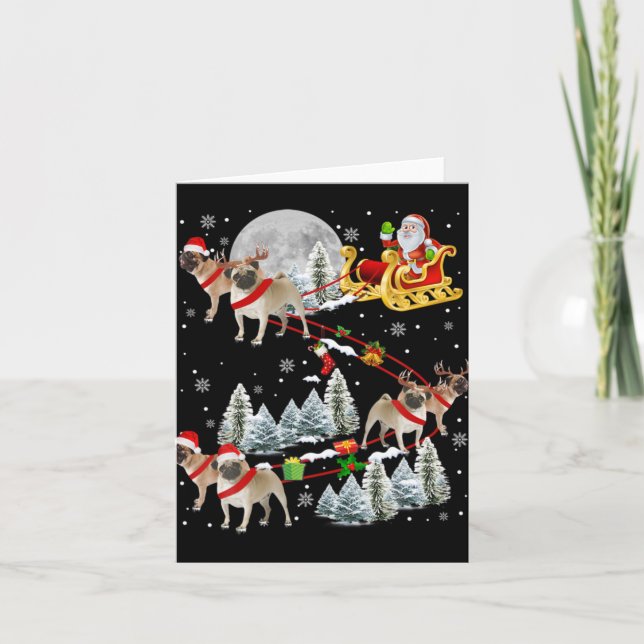 Xmas Pug Sledge Christmas Sledge Santa Dog  Card (Front)