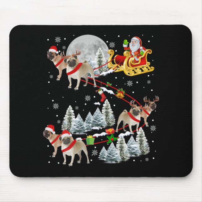 Xmas Pug Sledge Christmas Sledge Santa Dog  Mouse Mat (Front)
