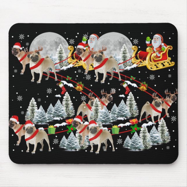Xmas Pug Sledge Christmas Sledge Santa Dog T Shirt Mouse Mat (Front)