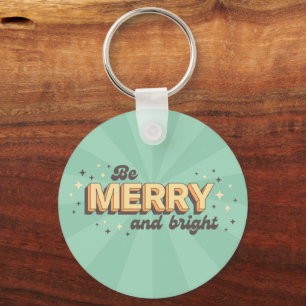 Xmas quote be merry and bright vintage text key ring