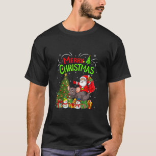 Xmas Rat Decorations Tree Lights Santa Riding Rat T-Shirt