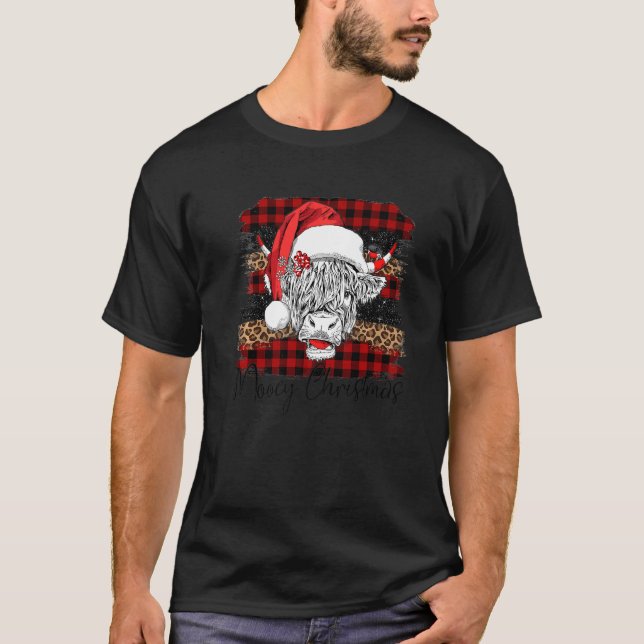 Xmas Red Buffalo Plaid Cow Santa Claus Hat Mooey C T-Shirt (Front)