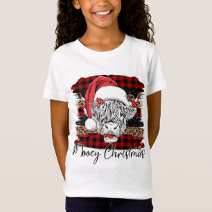 Xmas Red Buffalo Plaid Cow Santa Claus Hat Mooey C T-Shirt