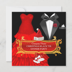 Xmas Red Corporate Black Tie Dinner Party Invitation