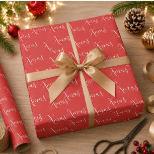 Xmas Red Script Pattern Christmas Holiday Wrapping Paper