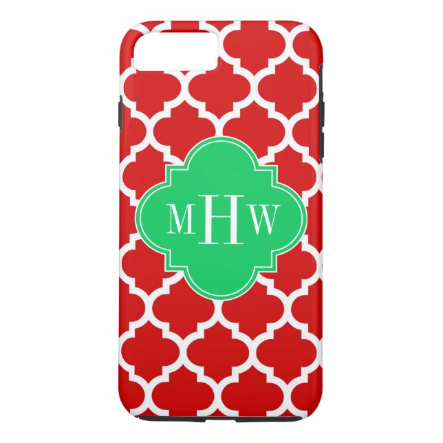 Xmas Red White Moroccan #5 Emerald Name Monogram Case-Mate iPhone Case (Back)