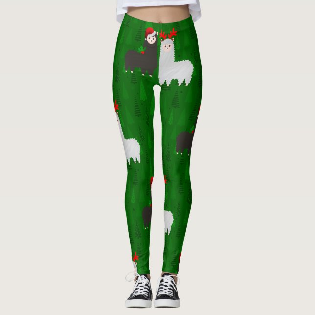 xmas reindeer alpacas leggings (Front)