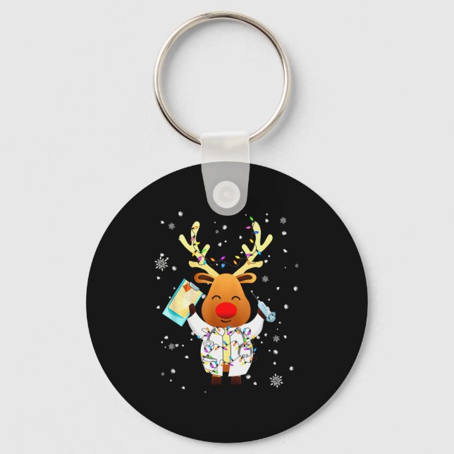 Xmas Reindeer Doctor Reindeer Lover Funny Christma Key Ring (Front)