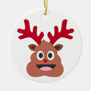 xmas reindeer poo emoji ceramic tree decoration