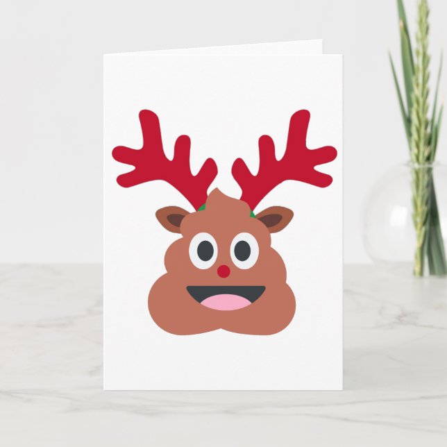 xmas reindeer poo emoji holiday card (Front)