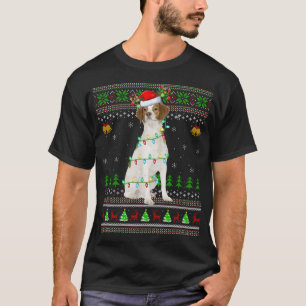 Xmas Reindeer Santa Hat Brittany Spaniel Dog Ugly T-Shirt