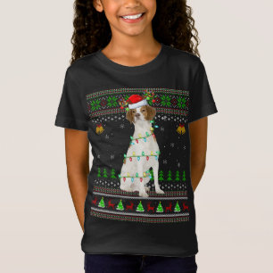 Xmas Reindeer Santa Hat Brittany Spaniel Dog Ugly  T-Shirt